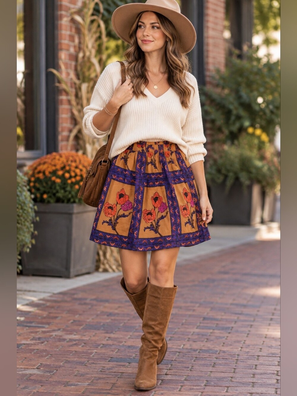 MAEVE ANTHROPOLOGIE Persicum Beaded Floral Skirt | Boho Poppy Print Pull-On